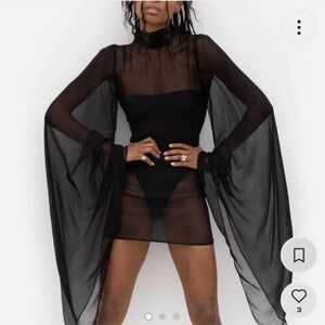 Rat and Boa Sheer Opium Batwing Mesh Mini Dress XS Summer Vacation